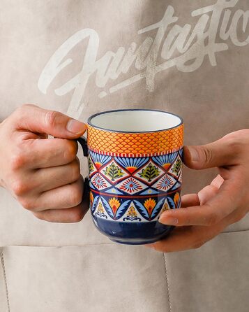 Набір чашок для капучино HENXFEN: 6 чашок з порцеляни, 600 мл, з ручкою, для кави, чаю, молока, богемний стиль