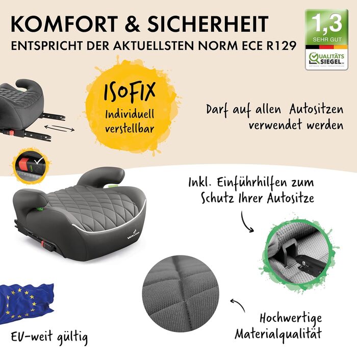 Автобустер WALSER Premium Andy ISOFIX 125-150 см Сірий (2 шт) ECE R129 2024 - Дитячий Автомобільний Сидіння