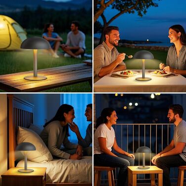 FUYO Грибний світильник без дротів - настільна лампа з сенсорним керуванням, регулюванням яскравості та функцією пам'яті, сучасний дизайн для спальні, вітальні та кемпінгу (Чорний)