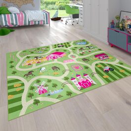 Дитячий килимок Paco Home для дитячої кімнати, ігровий килимок з пейзажем і конячками нековзний зеленого кольору, розмір 100x200 см 100x200 см Зелений
