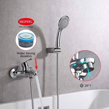 Набір для душу GRIFEMA Bad-Duschsystem G13003 з ручною лійкою, змішувач для ванни, шлангом та кріпленням, накладний монтаж, хром