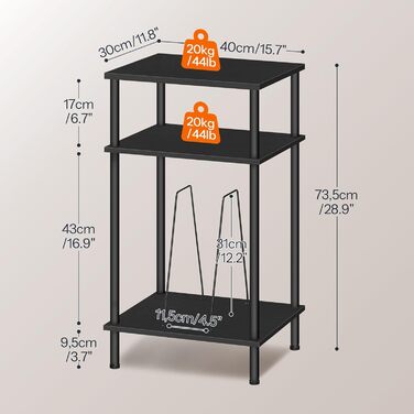 HOOBRO Підставка для програвача, 3-рівнева, приставний столик, органайзер для платівок, CD та альбомів, вінтажний коричневий та чорний (Чорний)