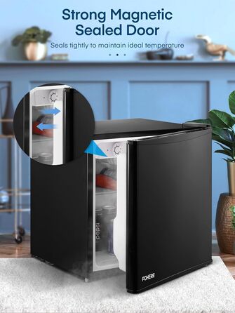 Міні-холодильник E 46L з морозильною камерою, енергоощадний, регулювання температури, рівень шуму 42 дБ, чорний — для офісу, кухні та спальні