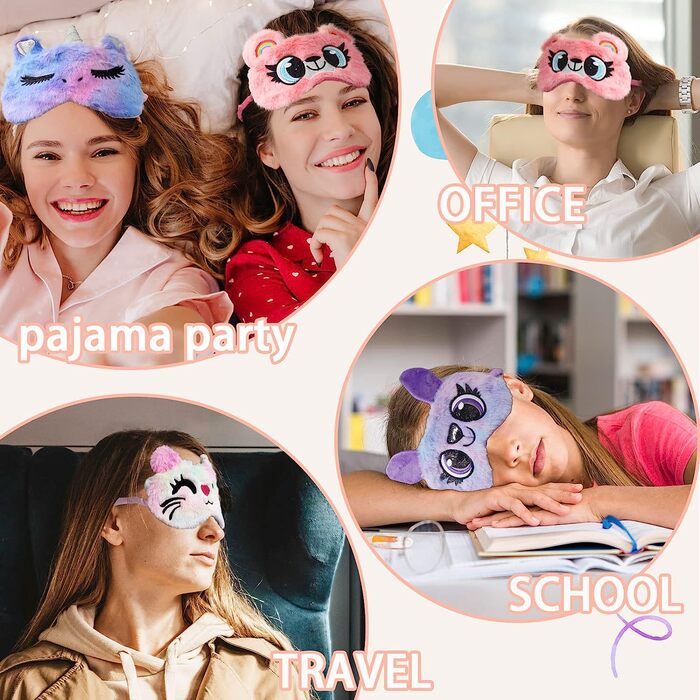 М'яка плюшева маска для сну з 6 предметів, маска для сну з мультяшними тваринами, нічна пов'язка на очі, маска для очей для сну, 3D мила маска для сну для дітей, для дорослих, для дівчаток, для подорожей, для сну