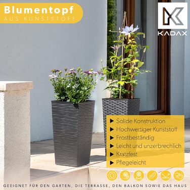Набір горщиків для квітів KADAX (3 шт.) – 36/46,5/57,5 см, пластик, для дому та саду, сірий