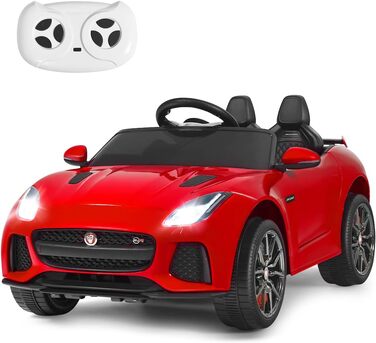 Дитячий електромобіль COSTWAY Jaguar 12V з музикою, історіями, сигналом і фарами, на пульті ДУ, для дітей від 3 років, червоний