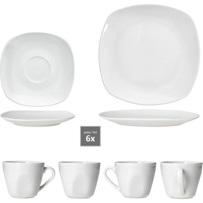 MamboCat Lotta - Комплект кавового сервісу на 6 осіб (18 предметів) | Біле порцелянове кавове сервісу | 6 чашок 170мл, 6 підстаканників, 6 тарілок | Для дому, ресторану, готелю
