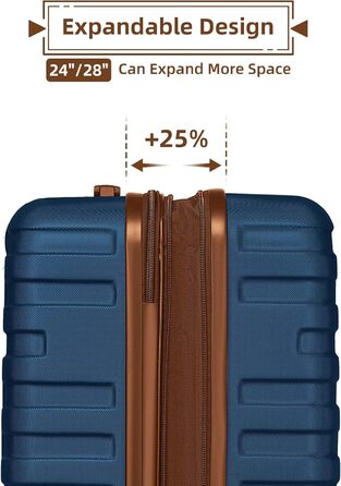 Набір валіз LARVENDER 6 шт. з жорстким корпусом, легкий ABS, розширюваний, міцний, ручна поклажа, 4 колеса, TSA-замок, з 1 сумкою для одягу та 1 косметичкою, білий/коричневий (темно-синій)