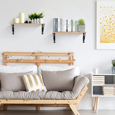 Набір настінних дерев'яних полиць Uten у рустикальному стилі з тримачем для рушників, 2 шт., світло-коричневий — для ванної кімнати, кухні, вітальні та спальні