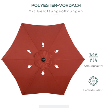 Outsunny Parasol Ø196 см, поворотна парасолька з функцією складання, шестикутна балконна парасолька пляжна парасолька вітрозахисна стабільна ринкова парасолька Crank Parasol Захист від сонця для пляжу Балкон Сад, винний червоний