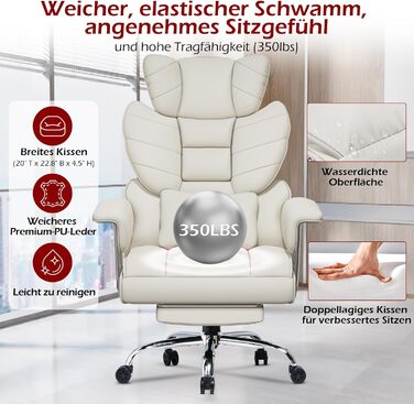 Офісний крісло NaspaLuro з підставкою для ніг, ергономічне, з підтримкою попереку, з високою спинкою, для дому та офісу, сірого кольору (білий 2, 77x66x134 см)