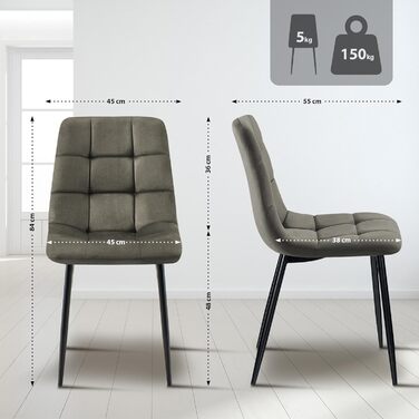 CLP Комплект обідніх стільців 4 шт. з велюру Asti, зручні кухонні стільці з м'яким сидінням, стільці для обідньої кімнати з підлокітниками, витримують до 150 кг, колір: антрацит