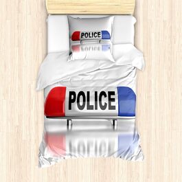 Комплект підковдр для поліції ABAKUHAUS, сирени поліцейських автомобілів сині, стійкі до кліщів алергіки Підходить з наволочками, 135 см x 200 см - 80 x 80 см, червоно-синій і білий 135 см x 200 см - 80 x 80 см Білий Синій і червоний