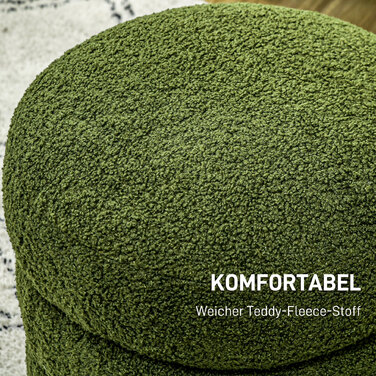 Пуф HOMCOM, круглий, з м'якою оббивкою Teddy Fleece, до 120 кг, діаметр 40x45 см, зелений