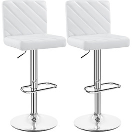 Барні стільці Yaheetech 2 шт. регульовані по висоті, обертаються, 62,5-84,5 см, 136 кг, з штучної шкіри та сталевим каркасом, для кухні/бару, білий (без підлокітників)