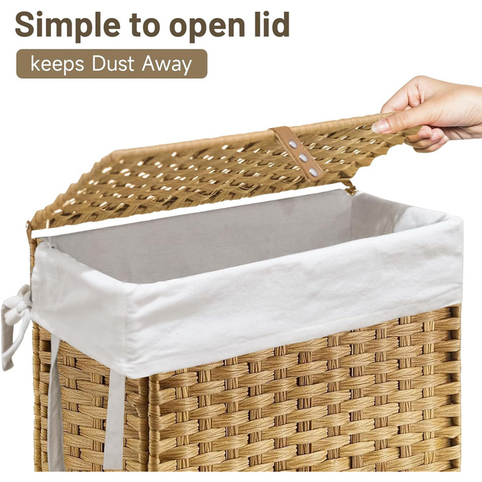 Кошик для білизни 70л з кришкою та колесами, коричневий. Кошик для брудної білизни з рухомими мішками та сортувальником.