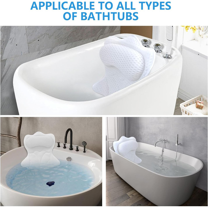 Підголовник для ванни REEZEIVI з 6 присосками (білий)