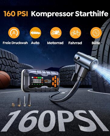 Powerbank 16 в 1 з компресором 160PSI, 27000mAh для авто: старт, світло, інструменти