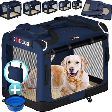 Коробка для перенесення собак Cadoca складна міцна L 70x52x50 см дихаюча сумка для перенесення домашніх тварин Коробка для перенесення собак сумка темно-синього кольору