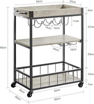 Візок для сервірування SoBuy SVW19-N з 3 полицями, 1 знімним підносом, BHT приблизно 77x90x41 см (сірий)