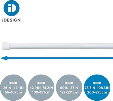 Карниз для душових штор iDesign (109-191 см), металева телескопічна штора середньої довжини, висувний карниз для душової кабіни та ванни, кольоровий (білий, 200 - 274 см)