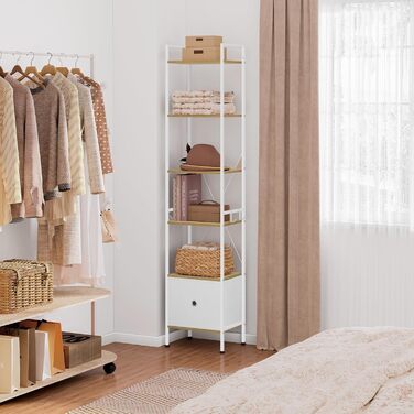 Стелаж WOLTU з 5 полицями та 2 висувними ящиками, 63x187x30 см, світлий дуб + білий