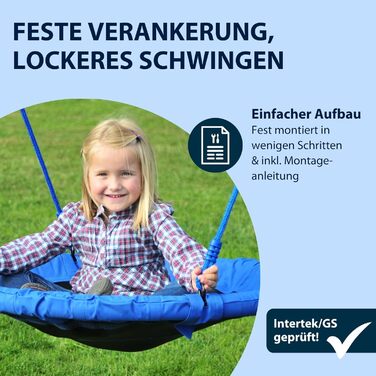 Шоукель HUDORA Nestschaukel 90 - пластикова сітка-шоукель до 100 кг, діаметром 90 см для дому та вулиці, регульована висота, сімейна шоукель для дітей та дорослих (Блакитний)