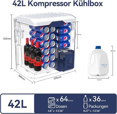 Автохолодильник BINGI 18л портативний 12/24V, 230V з функцією морозильника (-18°C до 15°C) для авто, кемпінгу, дому (синьо-білий)