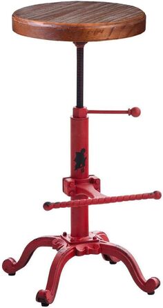 Topower Крісло-стілець у стилі ретро/вінтаж, фермерський дизайн, дерев'яний, поворотний, для кухні, регульована висота (Antique Red)