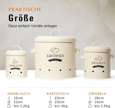 Набір контейнерів для картоплі Theo&Cleo, ретро дизайн, металевий контейнер для зберігання картоплі, кухове зберігання, бежевий колір