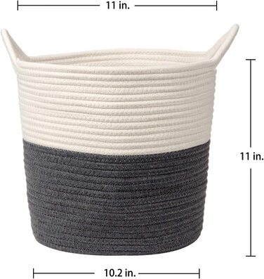 Кошик для білизни кошик для зберігання білизни з бавовняної мотузки плетений кошик для зберігання дитячих іграшок з ручкою для вітальні Дитяча кімната Ванна кімната (чорний, 28x28 см)