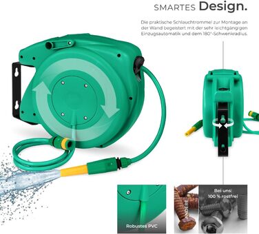 Шланговий барабан Tectake® для стіни, 1/2 дюйма, 10 м, з автозмотуванням. Шланг садовий, котушка для шланга, барабан для поливу, розпилювач.