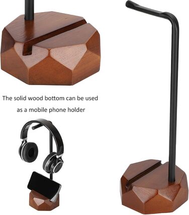 Підставка для навушників з дерева, чорний горіх, з силіконовими подушечками. Стильна та надійна для дому, офісу, студії, спальні або кімнати з телевізором