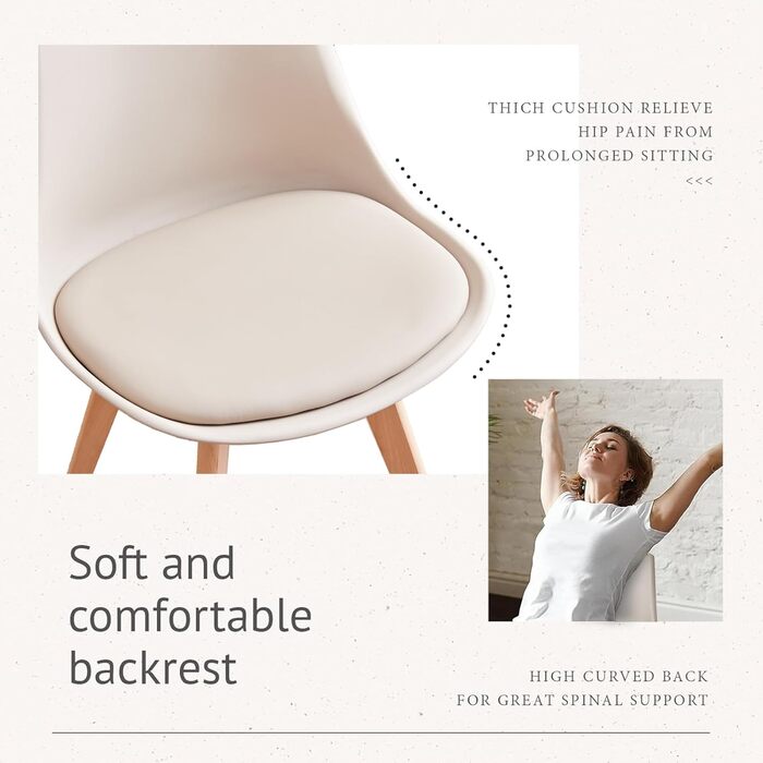 6-Piece Set Modern Dining Chairs, Kitchen Chairs with Upholstery and Beech Legs for Bedroom, Living Room, Dining Room, Kitchen – Khaki