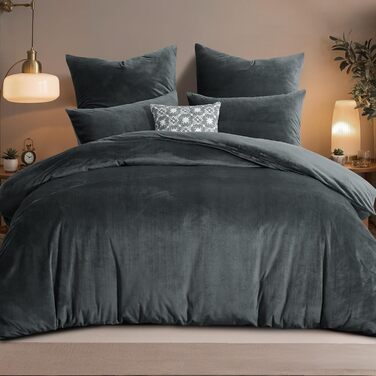Зимова фланелева постільна білизна 200x220 - тепла, м'яка, з велюровим покриттям, набір постільної білизни з ковдрою 200x220 та двома наволочками 80x80, сірий колір