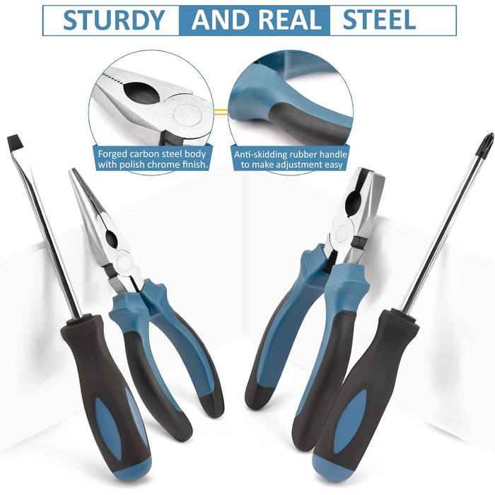 Набір інструментів Sundpey 148 предметів в кейсі: універсальний набір для дому та ремонту з викрутками, ключами, плоскогубцями та тестером напруги (синій)