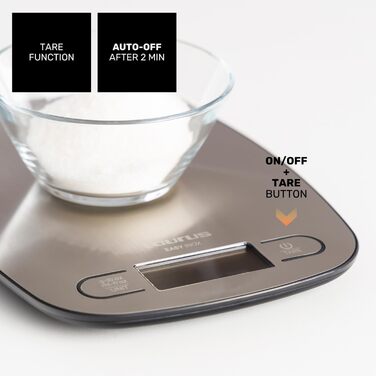 Кухонні ваги Taurus Easy Inox з цифровим дисплеєм, 5 кг, функція тарування, сріблясті, 15x20 см