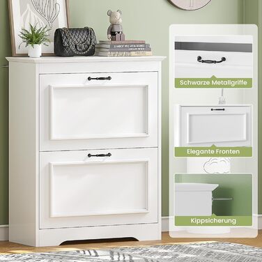 Шкаф для взуття Brinlawb білий з шухлядою, полицями та перегородками для 14-18 пар, для передпокою, вітальні