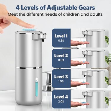 Автоматичний дозатор мила, 380 мл, електричний, з датчиком, USB, водонепроникний, для кухні, ванної, школи, готелю, сріблястий