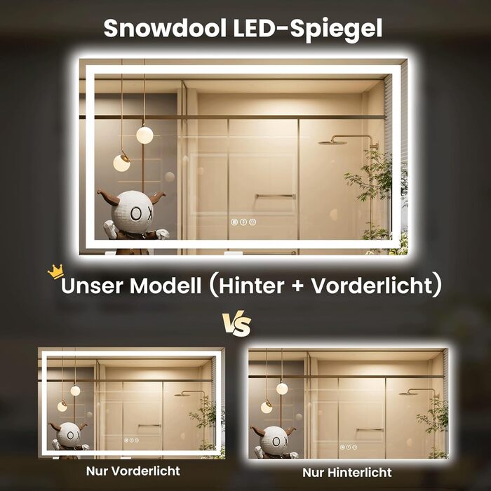 LED дзеркало для ванної кімнати 60x80 см з підсвічуванням, сенсорне керування, регулювання яскравості, 3 кольори світла, антизапар, IP44, вертикальна/горизонтальна орієнтація