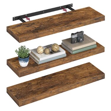 Настінна полиця VASAGLE, 3 шт. у наборі, вінтажний колір, 20 x 80 x 3,8 см, для фотографій, декору, вітальні, кабінету, кухні