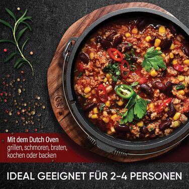 Набір голландської печі з емальованого чавуну 4,5 л (2-4 особи) – для 2-4 осіб, з ніжками, подвійна функція, кришка-підйомник 2в1, чистящий кільце, щітка та кулінарна книга – гарантія 30 років