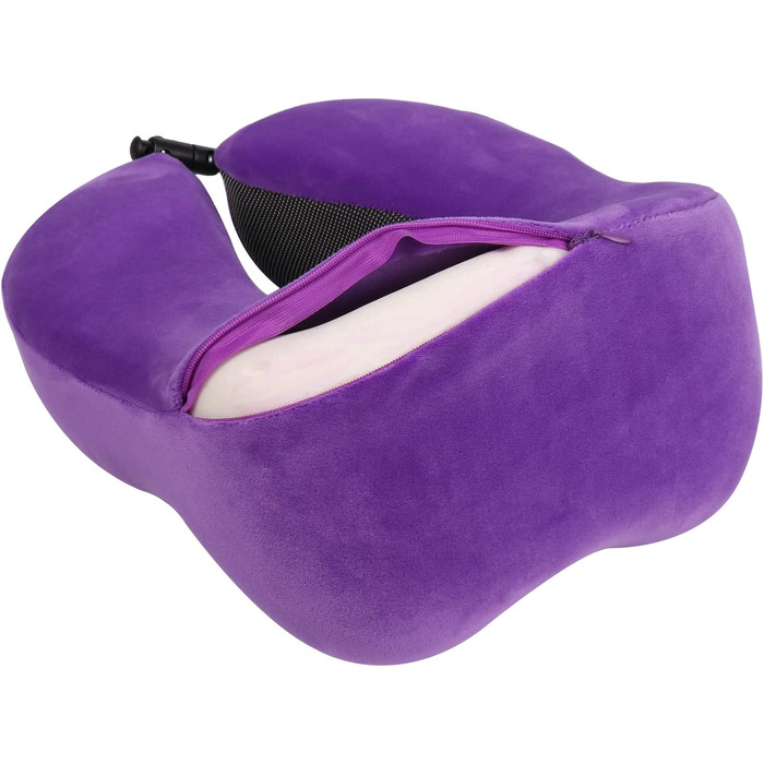 Набір подушок для шиї WELLGRO з 3D маскою для сну і затичками для вух - знімний чохол - Застібка-блискавка з піноматеріалу з ефектом пам'яті - в комплекті. Сумка для зберігання - Дорожня подушка-вибір кольору, Колір (Фіолетовий)