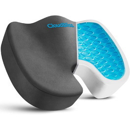 Подушка для офісного крісла CloudBliss з гелевим наповнювачем, Memory Foam, велюровий чохол, для підтримки попереку, профілактики болю в спині, суглобах, для офісу, авто, інвалідного візка (сіра)