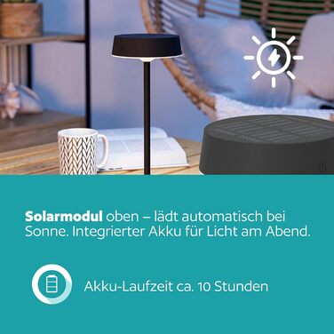 LED сонячна настільна лампа EGLO Simeri для вулиці, бездротова, акумуляторна, сенсорне регулювання яскравості, металева, IP54, білий, тепле/нейтральне/холодне біле світло