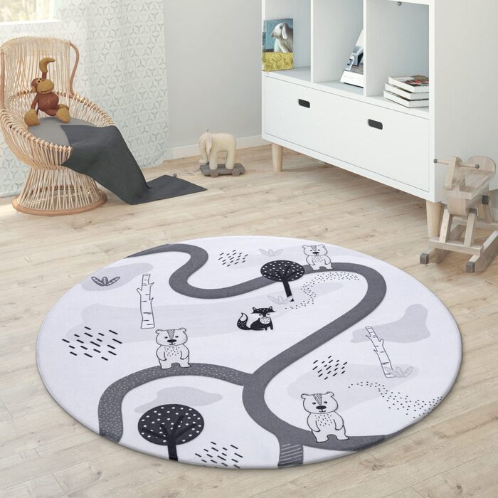 Домашній дитячий килимок Paco, круглий килимок для дитячої кімнати, дитячий килимок, нековзна зірка, місяць, слон, Веселка, розмір колір (діаметр 120 см круглий, білий)
