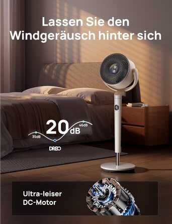 Вентилятор підлоговий Dreo з Wi-Fi, LED, 102 см, 3 режими, 8 швидкостей, 26 м дальність, 1200 м³/год