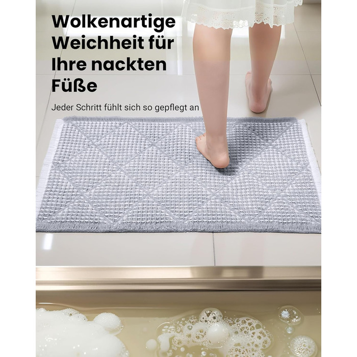 Набір килимків для ванної кімнати 2 шт. Boho стиль, сірий колір, 51x120 см + 46x77 см, нековзкі, для ванної та пральні