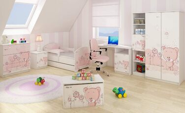 Дитяча кімната Зірка Дитяче ліжко з 3-х предметів Комод Шафа-купе білий/рожевий комплект (повний комплект)