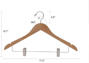 Дерев'яні вішалки для одягу з кліпсами, масивне дерево, вішалка для штанів, міцні металеві кліпси, поворотний гачок, для пальто, жакети, блузи, костюми (Натуральне дерево, 20 шт.)